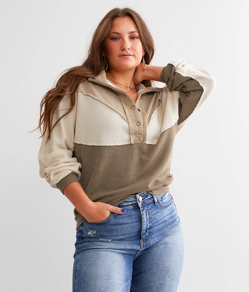 Henley hot sale pullover sweater