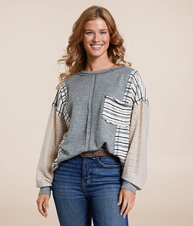 BKE Pieced Lace Top front view