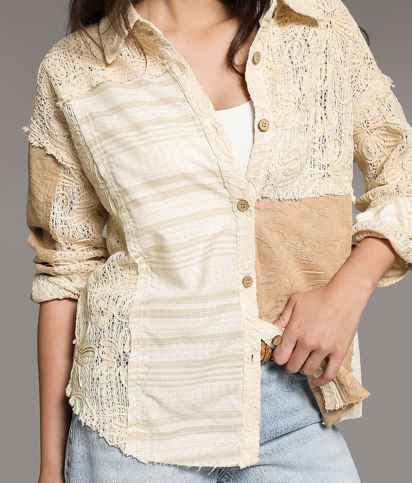 Pieced Floral Crochet Shirt - thumbnail 4