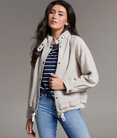 BKE Textured Mock Neck Jacket front view