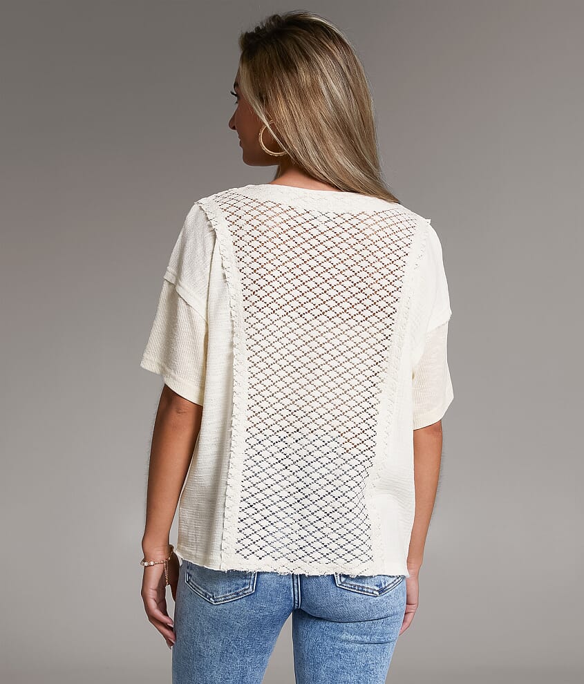 Raw Edge Crochet Henley - thumbnail 3