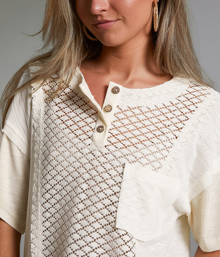 Raw Edge Crochet Henley - thumbnail 4