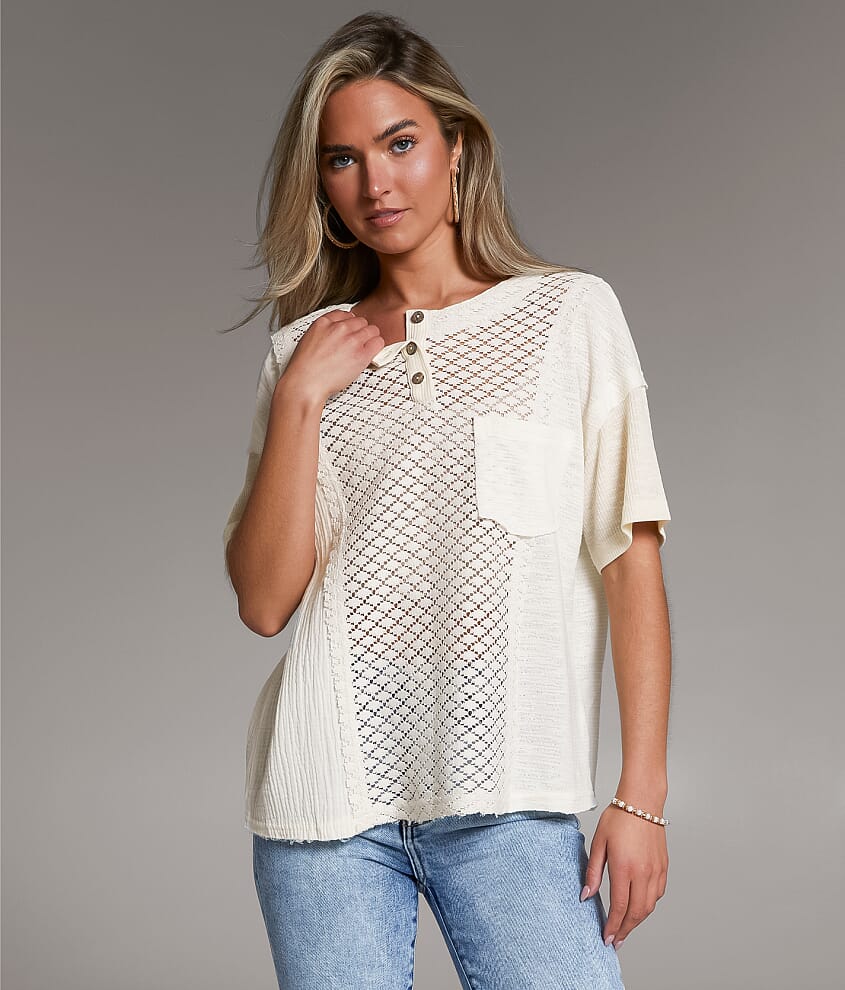 Raw Edge Crochet Henley - thumbnail 2