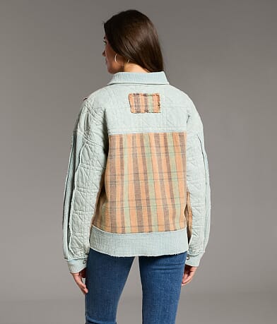 Pieced Waffle Knit Striped Shacket thumbnail 3