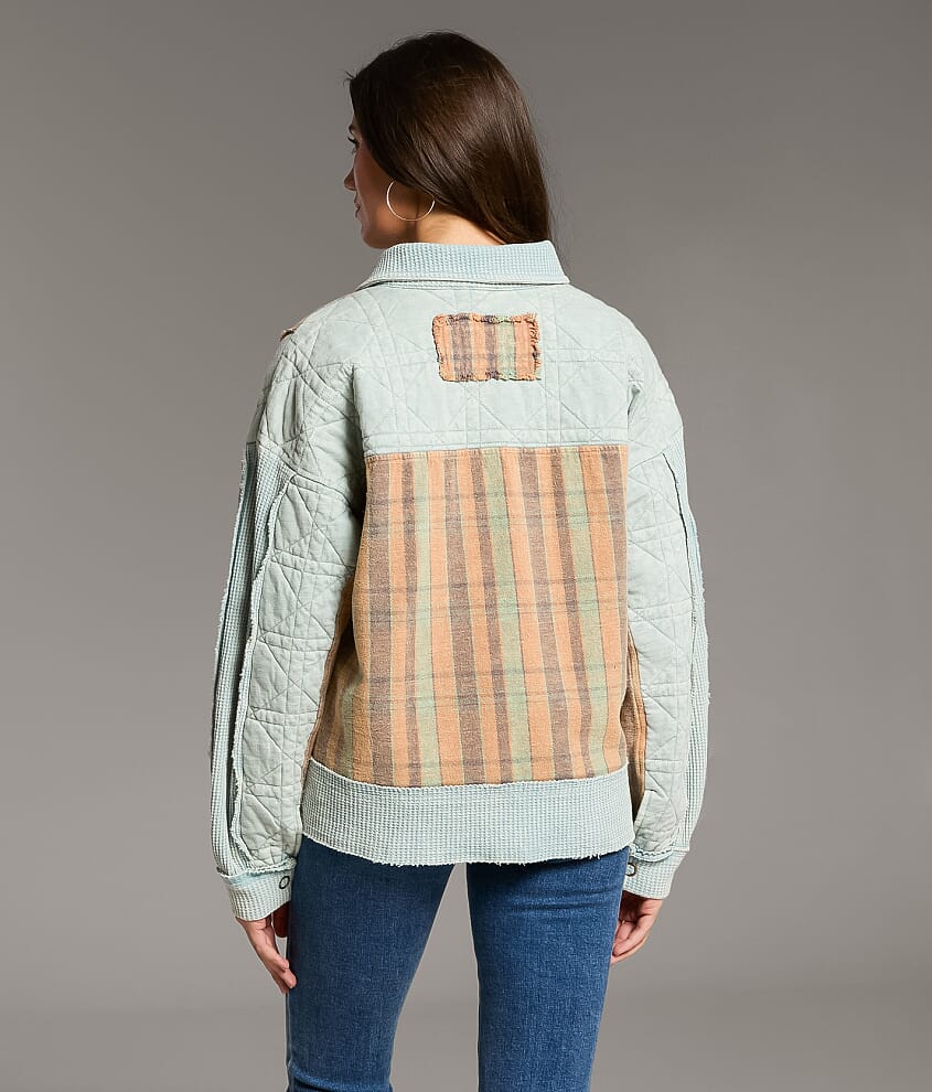 Pieced Waffle Knit Striped Shacket - thumbnail 3