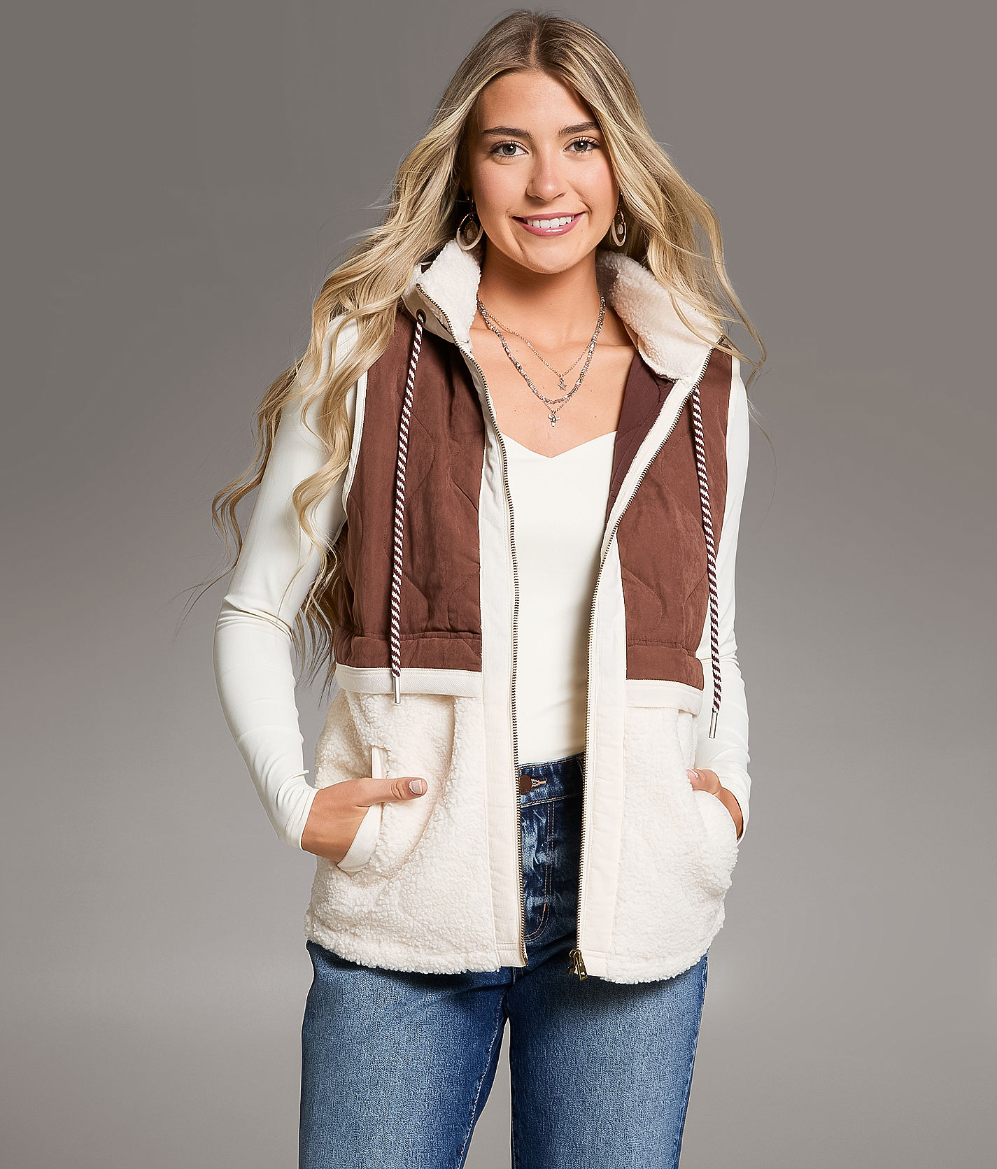 BKE Sherpa Hooded Vest - Women's Coats & Jackets in Friar Brown