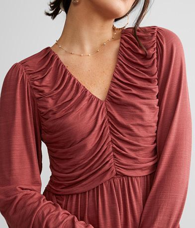 red by BKE Draped Peplum Top misc detail 1 view