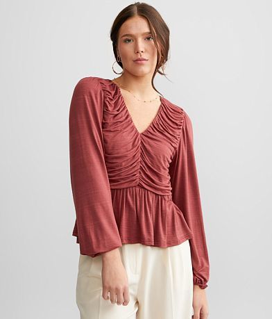 red by BKE Draped Peplum Top front view