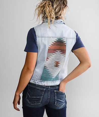 Sterling &amp; Stitch Aztec Denim Vest BACK