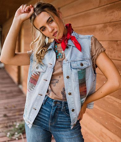 Sterling & Stitch Aztec Denim Vest front view