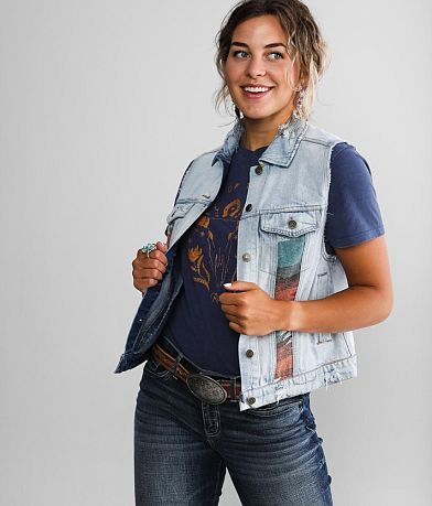 Sterling &amp; Stitch Aztec Denim Vest FULL_LEFT_SIDE