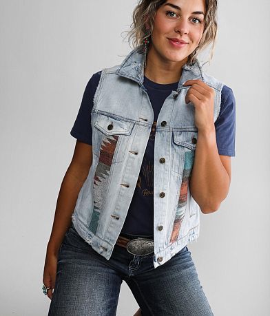 Sterling &amp; Stitch Aztec Denim Vest FULL_RIGHT_SIDE