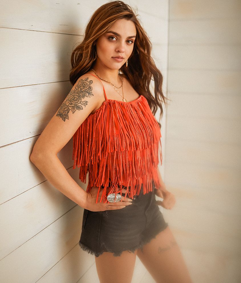 Tiered Rhinestone Fringe Tank Top