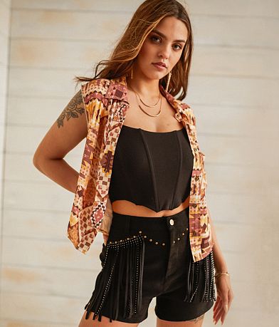 Sterling & Stitch Western Collared Tank Top front view