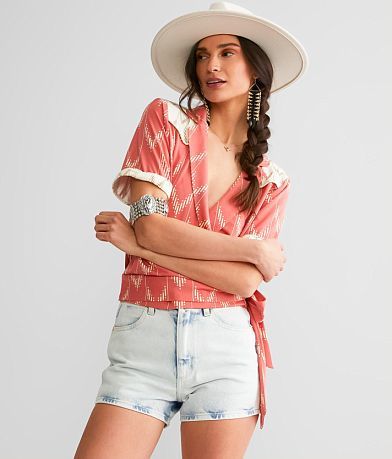 Sterling & Stitch Western Wrap Tie Top front view
