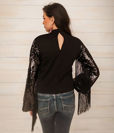Sterling &amp; Stitch Sequins Fringe Top back view