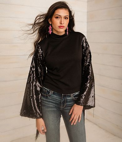 Sterling &amp; Stitch Sequins Fringe Top full right side view