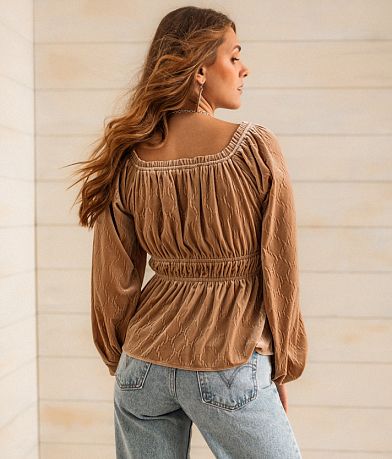 Sterling &amp; Stitch Velvet Peplum Top back view