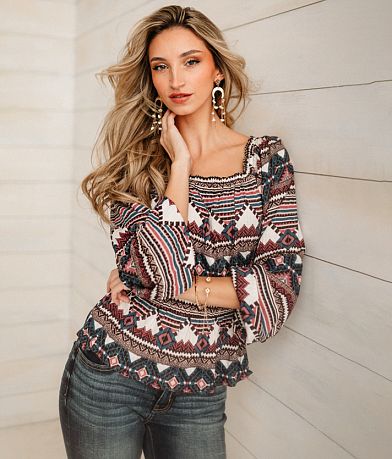 Sterling & Stitch Metallic Peplum Top front view