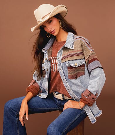 Sterling & Stitch Pieced Denim Jacket front view