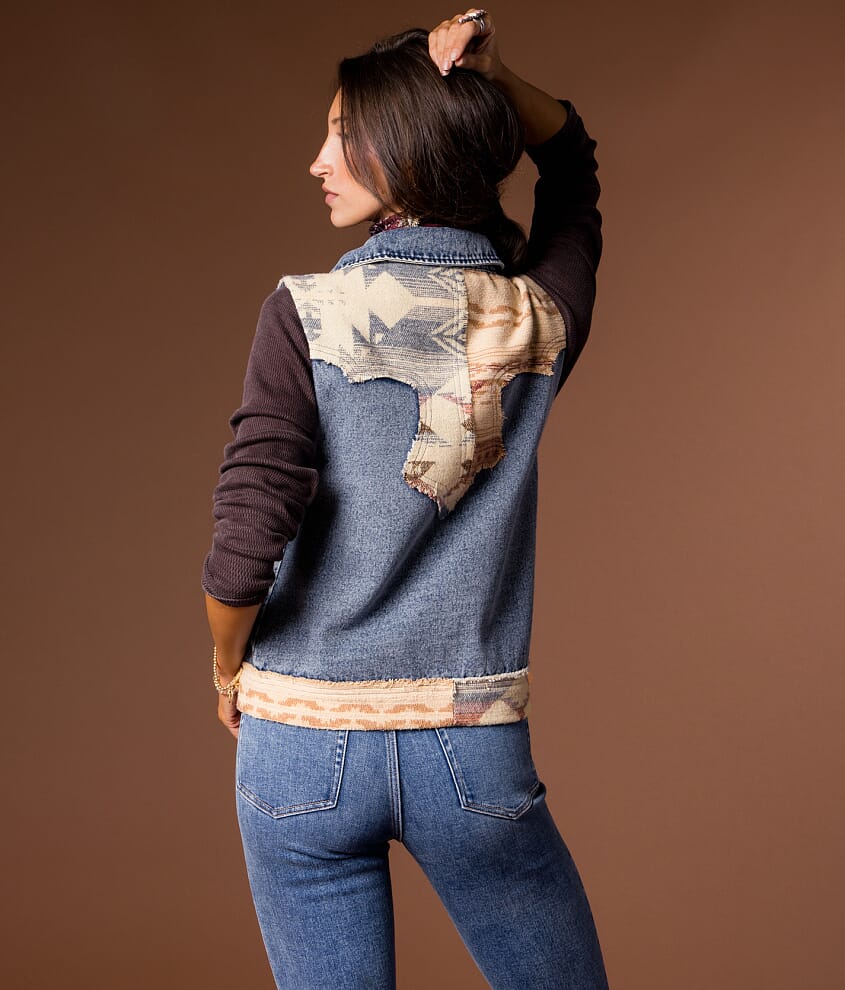 Pieced Aztec Denim Vest