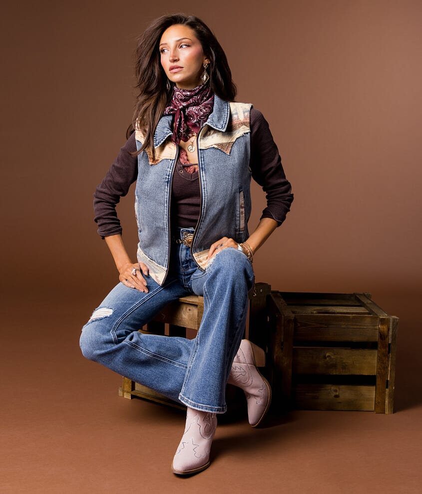 Pieced Aztec Denim Vest