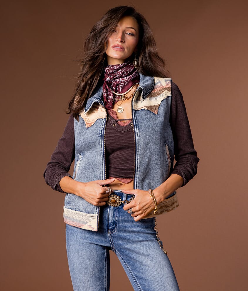 Pieced Aztec Denim Vest