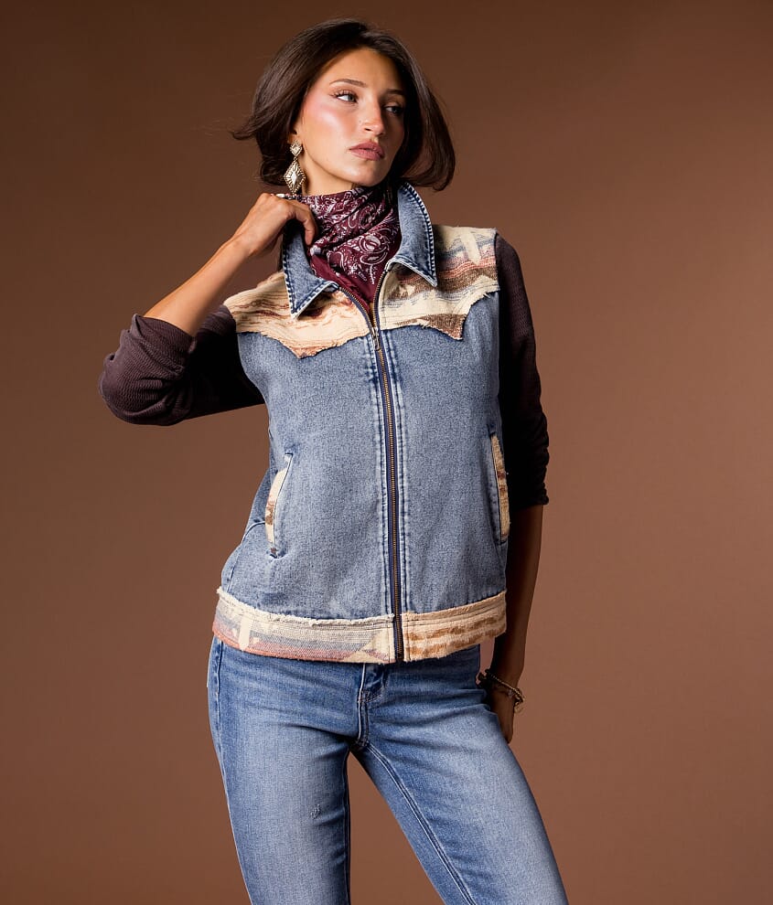 Pieced Aztec Denim Vest