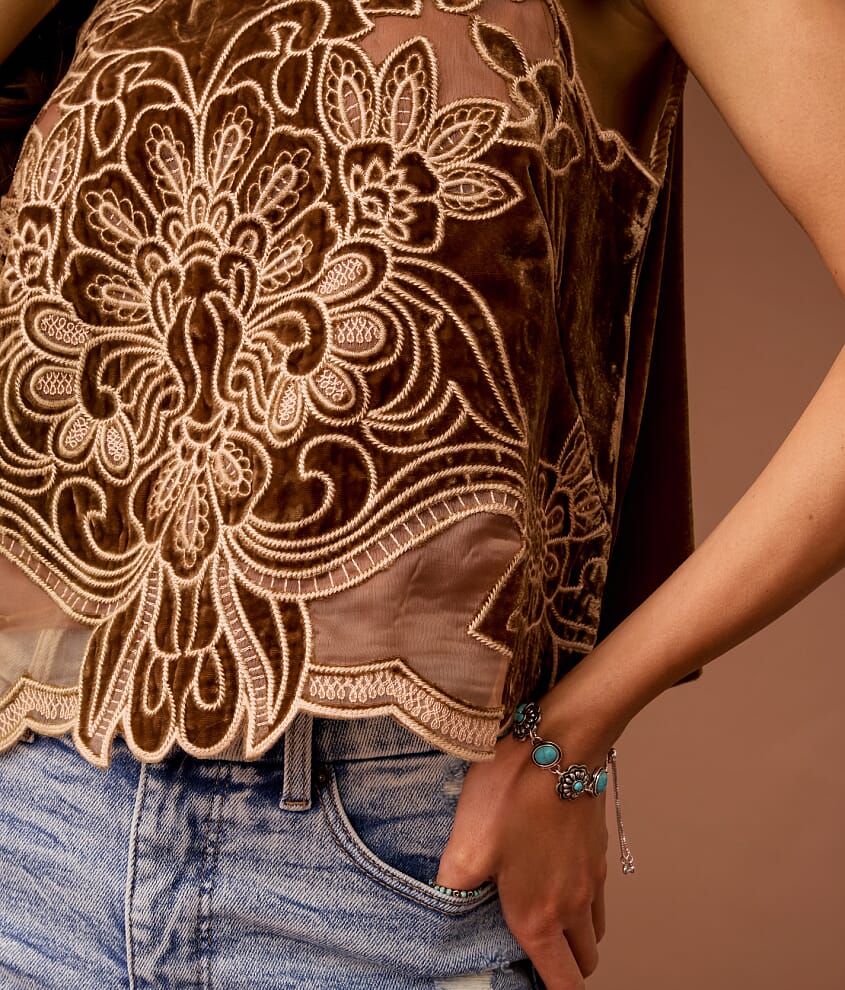 Embroidered Velvet Tank Top