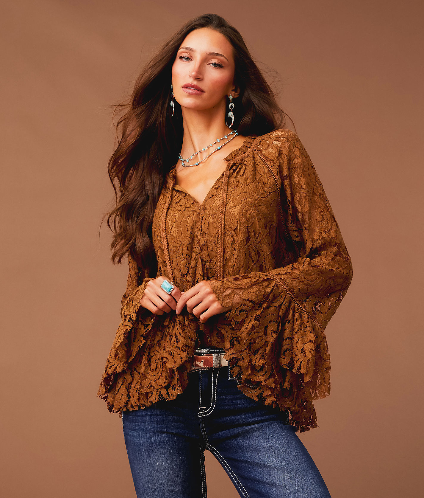 Sterling & Stitch Ruffle Lace Top - Women's Shirts & Blouses
