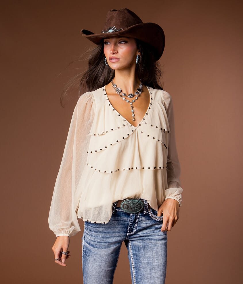 Studded Mesh Tiered Top