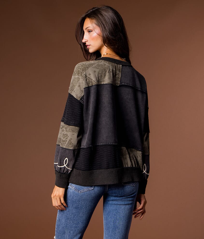 Washed Western Embroidered Pullover