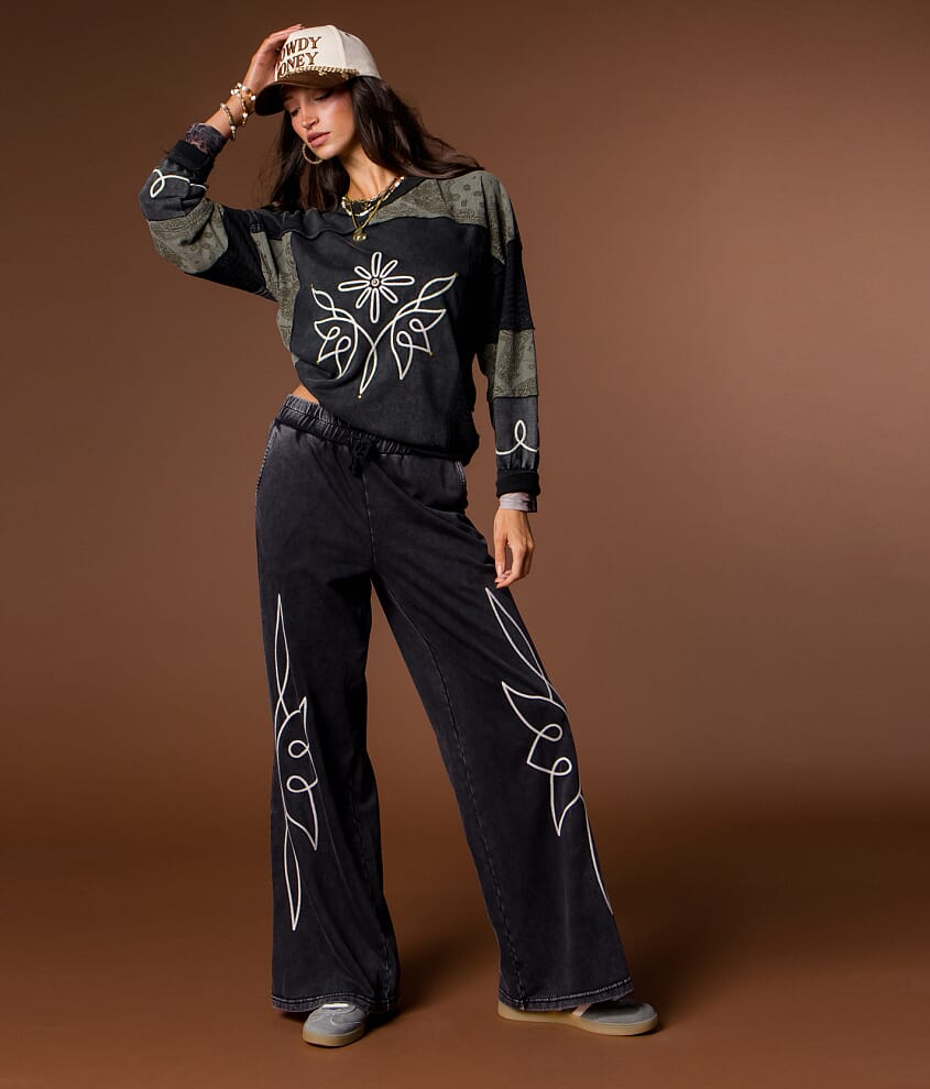 Western Embroidered Wide Leg Pant