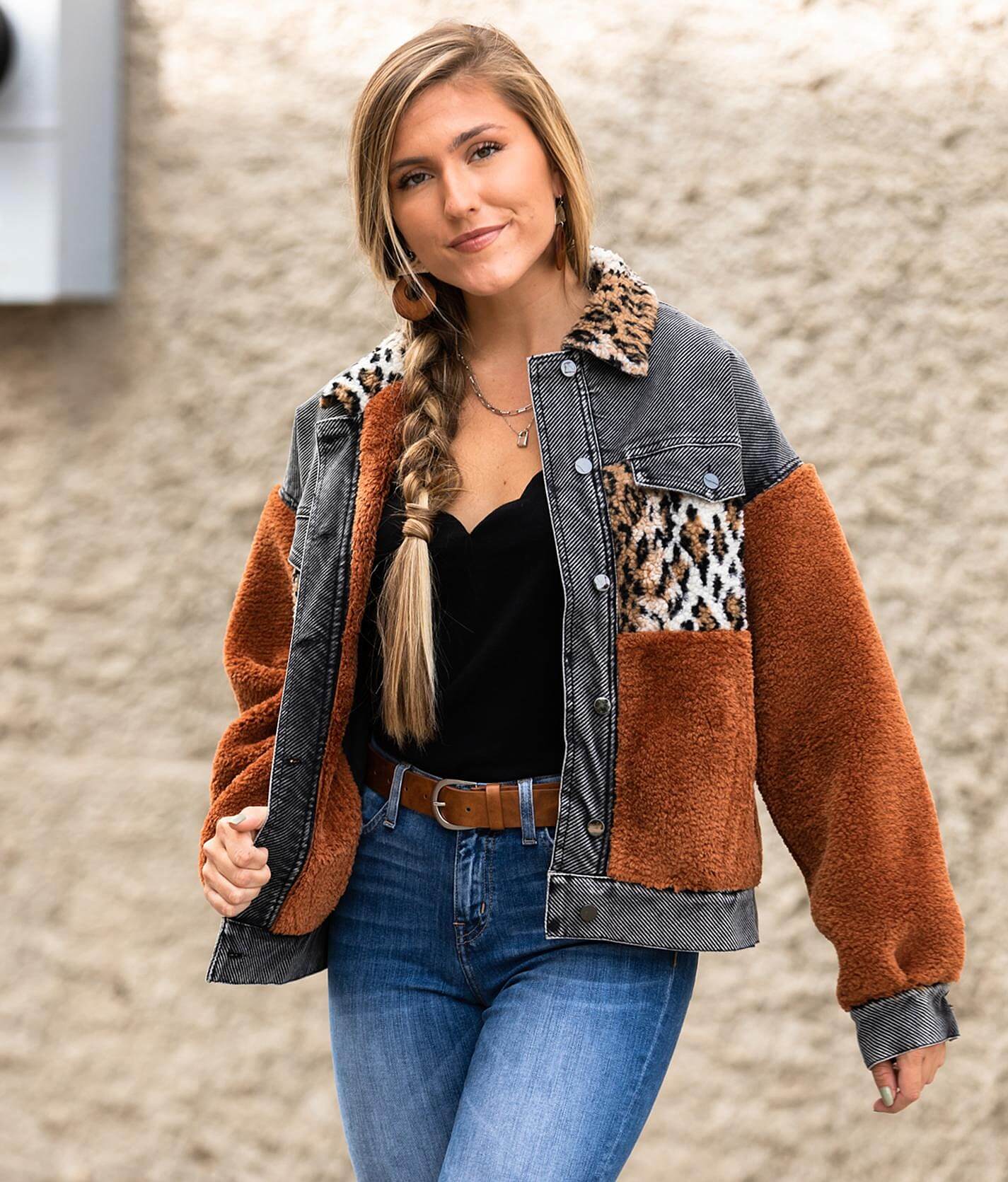 women's leopard denim coats & jackets