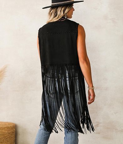 Oli &amp; Hali Faux Suede Fringe Vest back view