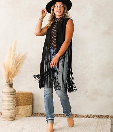 Oli &amp; Hali Faux Suede Fringe Vest misc detail 4 view