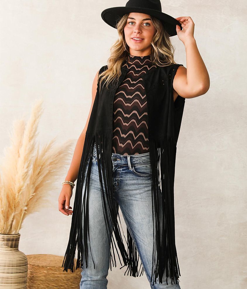 Black fringe deals vest outfit