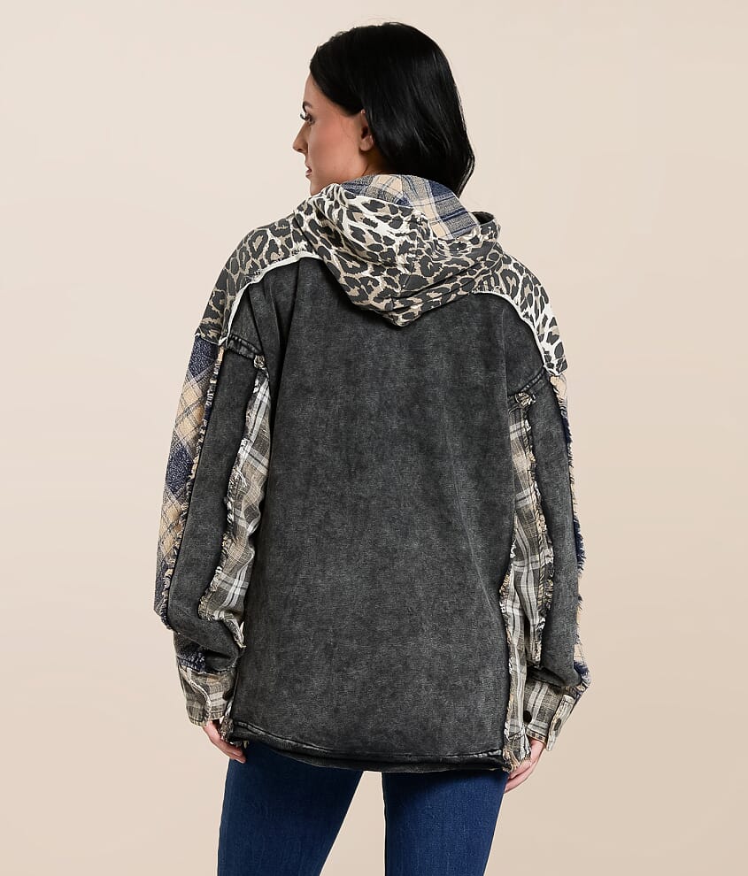 Mixed Cheetah Hooded Shacket