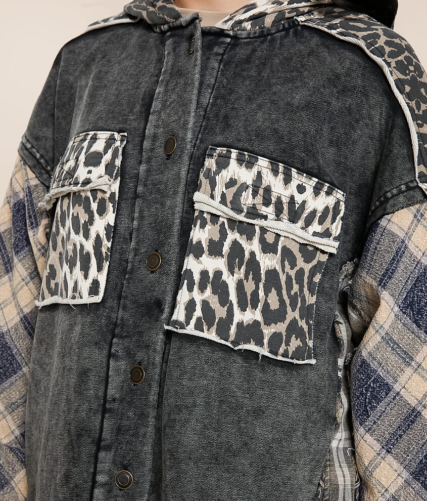 Mixed Cheetah Hooded Shacket