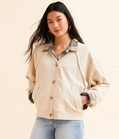 BKE Raw Edge Cardigan full left side view