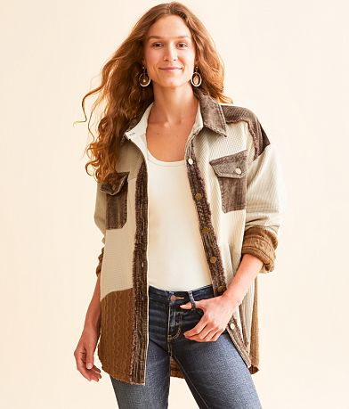 BKE Pieced Corduroy Oversized Jacket front view