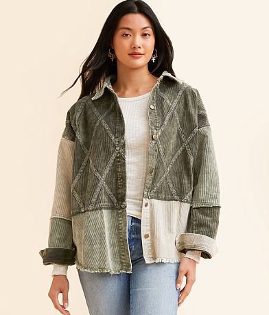 BKE Pieced Corduroy Shacket front view