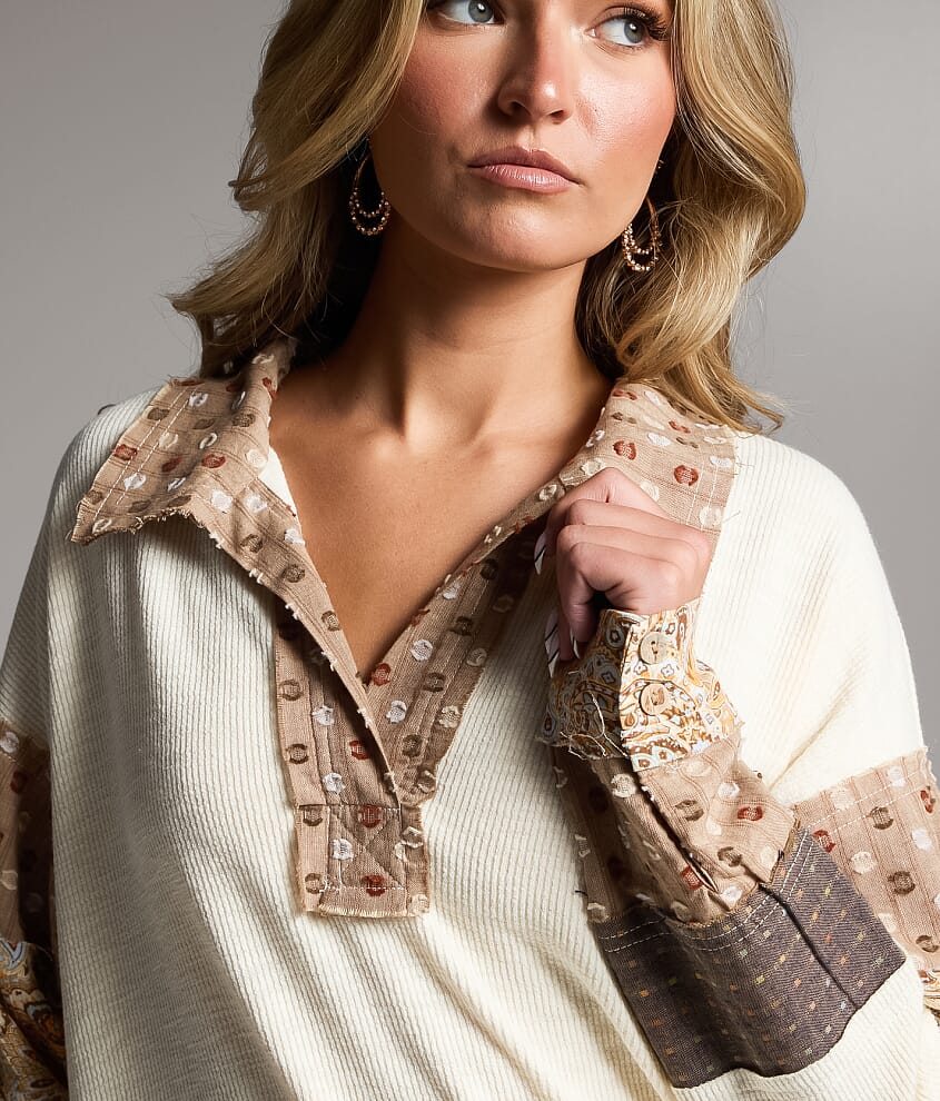 Mixed Print Collared Top