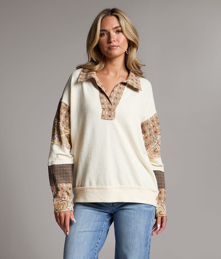 Mixed Print Collared Top - thumbnail 2