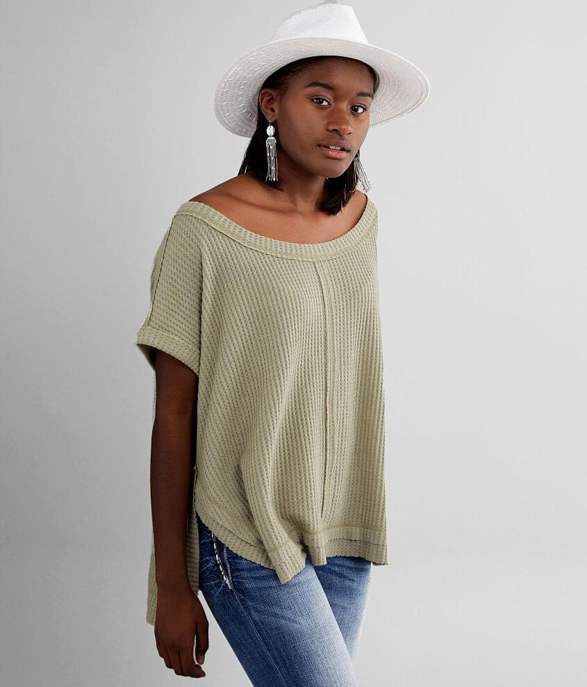 Bke Brushed Waffle Knit Top Womens Shirtsblouses In Light Sage Buckle