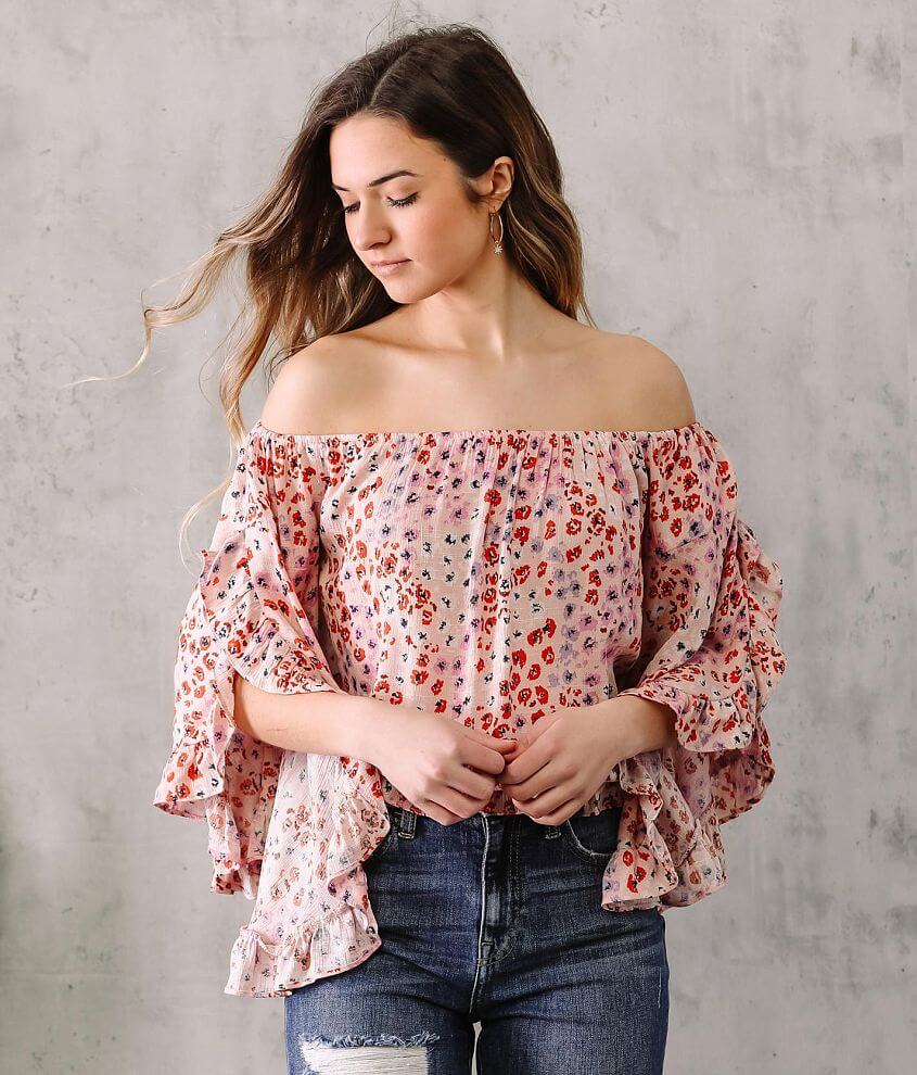 Willow &#38; Root Floral Bell Sleeve Top front view