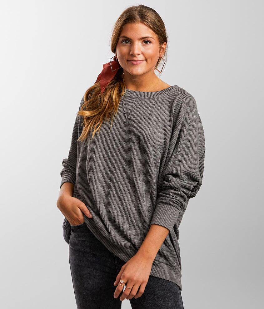 BKE Textured Raw Edge Pullover front view