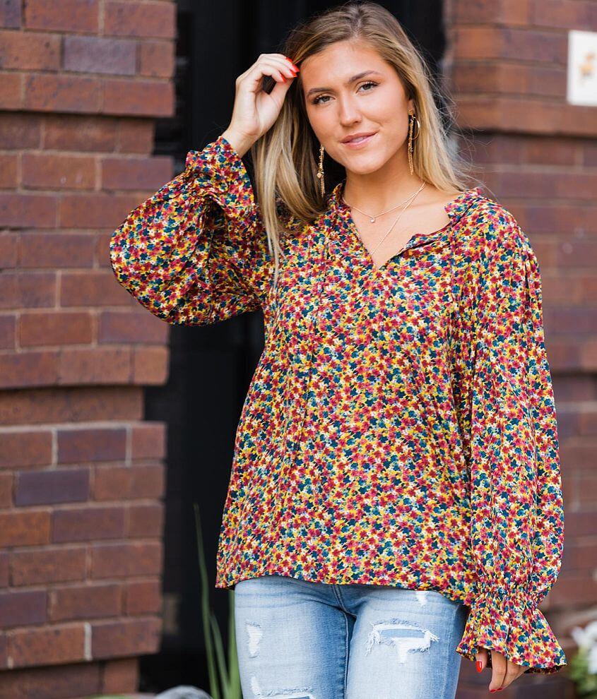 Image of Willow & Root Ditsy Floral Split Neck Top