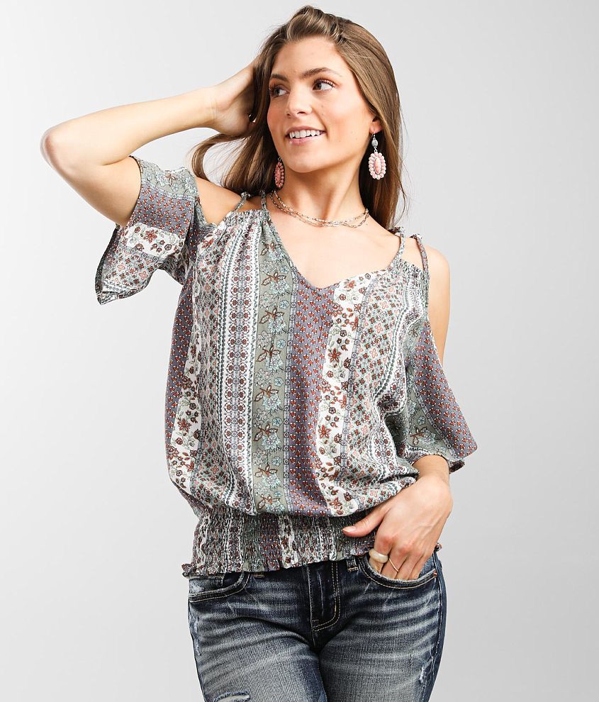 Daytrip Printed Cold Shoulder Top front view