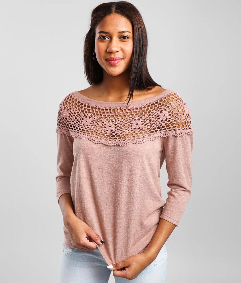 Daytrip Crochet Yoke Wide Neck Top